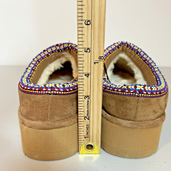 Madden NYC Women’s Cognac Faux Suede Platform Mules Fur Lined Size 10 - Picture 8 of 15